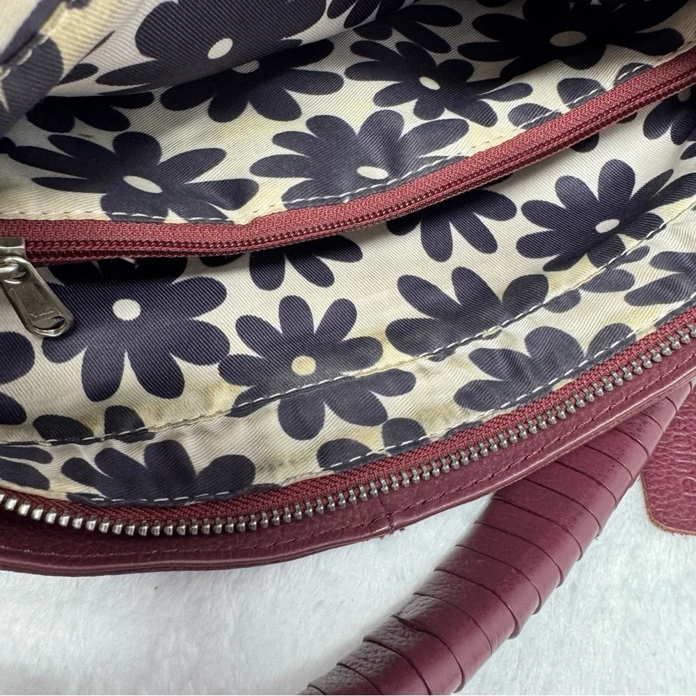 Nino Bossi Burgundy Leather Hobo Shoulder Bag‎ Braided Strap zip Closure